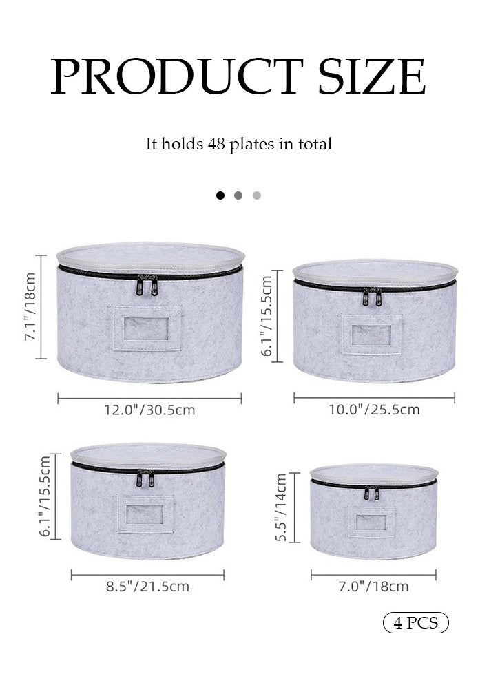 DUNISO 4 Pieces of China storage containers, felt tableware storage container, stackable and movable storage box, anti-collision, used for storing plates, glasses, tableware, gray  - Image 2