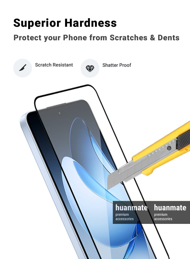 huanmate 2 Pieces Oppo Reno 13F 5G/4G Screen Protector – Premium Edge to Edge Tempered Glass, High Transparency, Delicate Touch, Anti-Explosion, Smooth Arc Edges, Easy Installation - Image 3