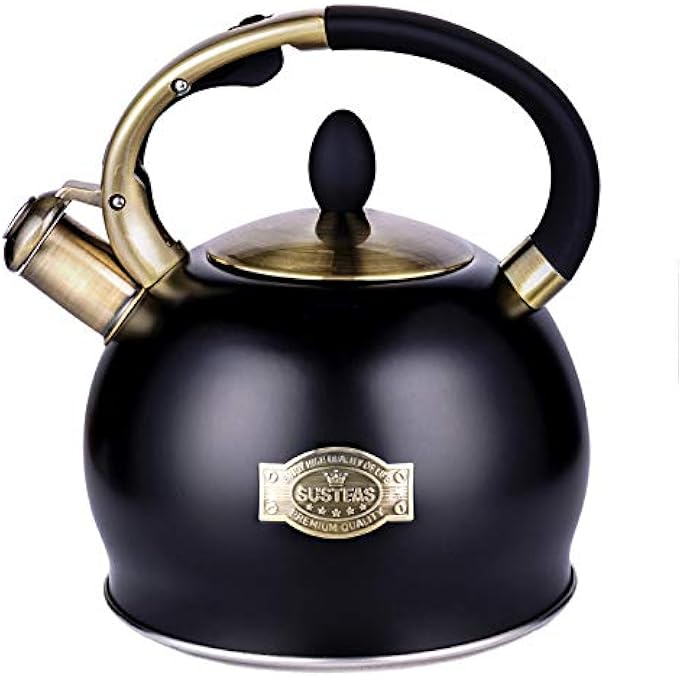 susteas Stove Top Whistling Tea KettleSurgical Stainless Steel Teakettle Teapot With Cool Toch Ergonomic Handle1 Free Silicone Pinch Mitt Included26 LitreBlack - Image 2