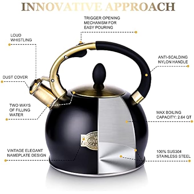 susteas Stove Top Whistling Tea KettleSurgical Stainless Steel Teakettle Teapot With Cool Toch Ergonomic Handle1 Free Silicone Pinch Mitt Included26 LitreBlack - Image 3