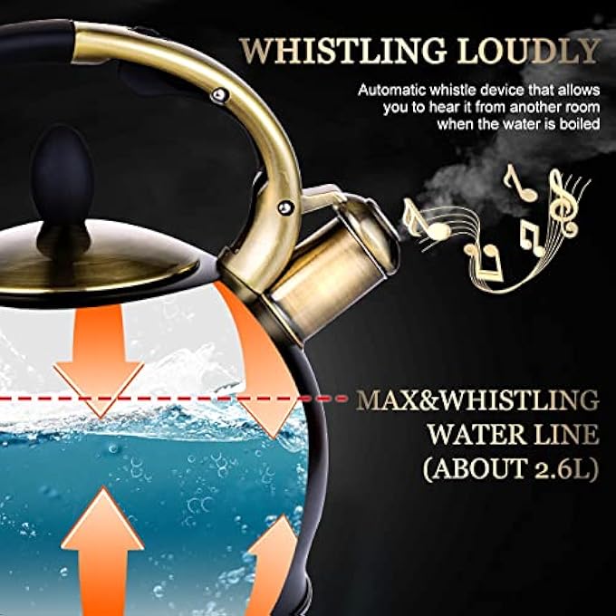 susteas Stove Top Whistling Tea KettleSurgical Stainless Steel Teakettle Teapot With Cool Toch Ergonomic Handle1 Free Silicone Pinch Mitt Included26 LitreBlack - Image 4