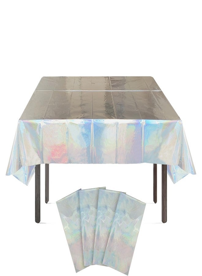 LabZhang 4 Pack Iridescent Plastic Tablecloth, Rectangular Disposable Tablecloths Sparkle Party Table Covers 54" x 108" - Image 1