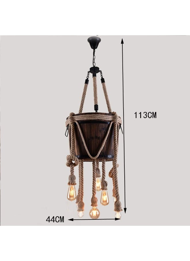 Generic Chandelier Vintage Industrial Hemp Rope Lamp Hanging Light Wood Black Dining Table Bedroom Pendant Lamp E27 * 8 Lights Adjustable Height Creative Wooden Barrel Design Decoration  - Image 2