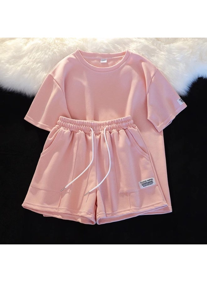 Summer Women's Elevated Comfy Oversized Loungewear Set - Short Sleeve & Shorts Two - Piece, Flattering
