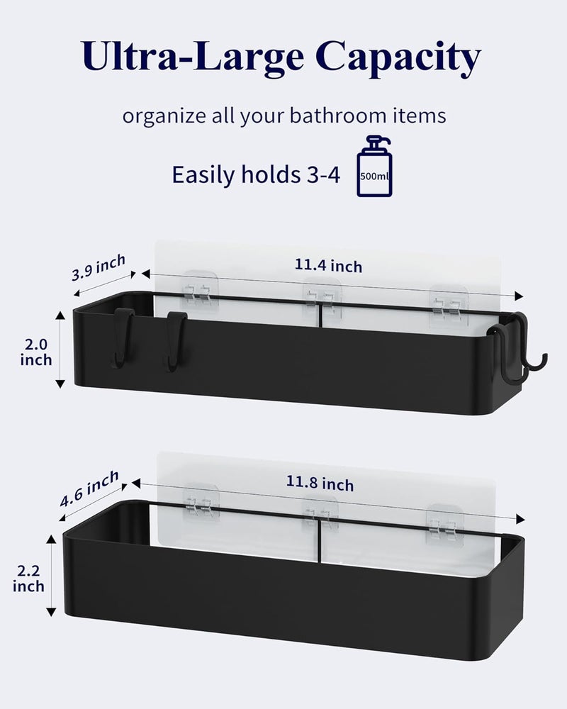 Kitsure Ready varied options Shower Shelf - 2 Pack Self Adhesive Shower Organizer, Stainless Metal Shelves, Non-Drilled Bathroom Organizers and Storage, Black, Large Multi-use well optimized build - Image 4