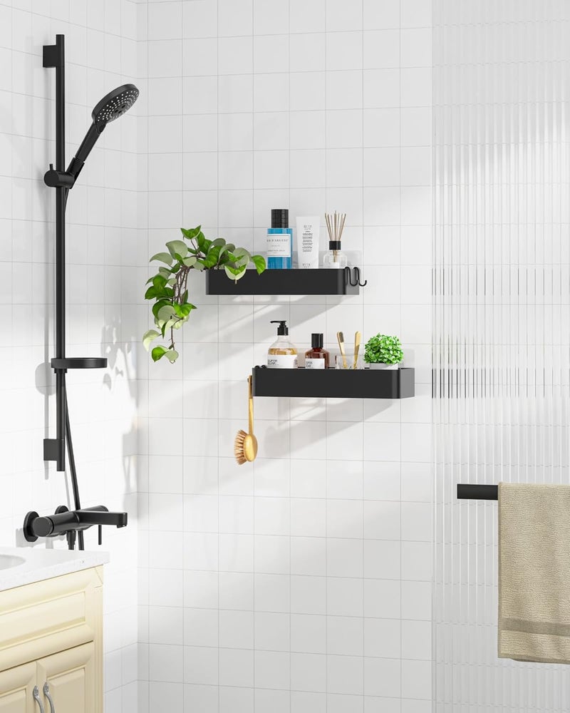 Kitsure Ready varied options Shower Shelf - 2 Pack Self Adhesive Shower Organizer, Stainless Metal Shelves, Non-Drilled Bathroom Organizers and Storage, Black, Large Multi-use well optimized build - Image 3