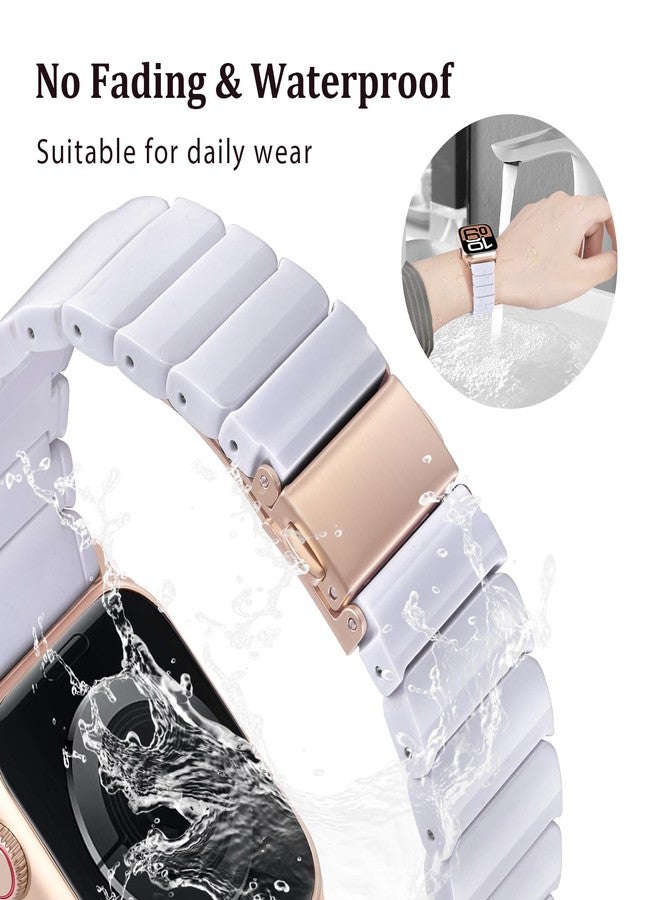 في-مورو سوار V-MORO المصنوع من الراتنج متوافق مع سلسلة 7/8/9/10 من Apple Watch Bands 41 مم/40 مم/38 مم/42 مم، حزام عصري لسلسلة iWatch 6/5/4/3/2/1/SE/SE3، سوار معصم خفيف الوزن للنساء (أبيض نقي كلاسيكي) - Image 3