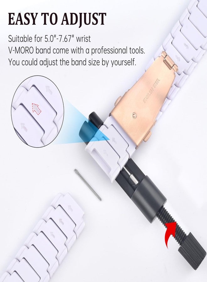 في-مورو سوار V-MORO المصنوع من الراتنج متوافق مع سلسلة 7/8/9/10 من Apple Watch Bands 41 مم/40 مم/38 مم/42 مم، حزام عصري لسلسلة iWatch 6/5/4/3/2/1/SE/SE3، سوار معصم خفيف الوزن للنساء (أبيض نقي كلاسيكي) - Image 5