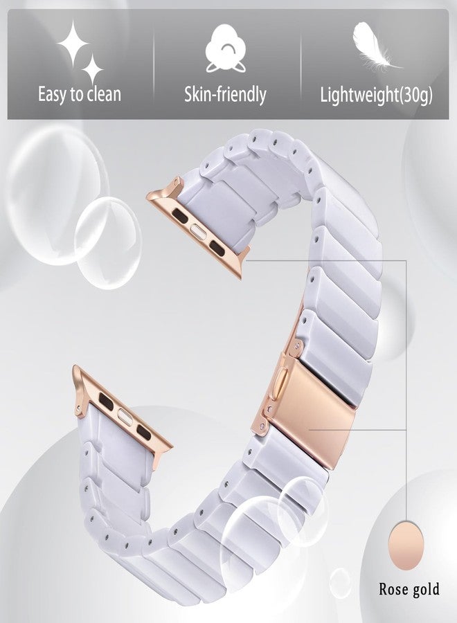 في-مورو سوار V-MORO المصنوع من الراتنج متوافق مع سلسلة 7/8/9/10 من Apple Watch Bands 41 مم/40 مم/38 مم/42 مم، حزام عصري لسلسلة iWatch 6/5/4/3/2/1/SE/SE3، سوار معصم خفيف الوزن للنساء (أبيض نقي كلاسيكي) - Image 4