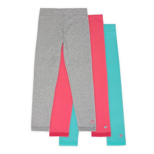 Lucky Me Lucky & Me Jada Athletic Leggings for Girls, 3 Pack, Tagless, Lace Trim, Full Length, Grey/Strawberry/Teal, 6 - Image 1