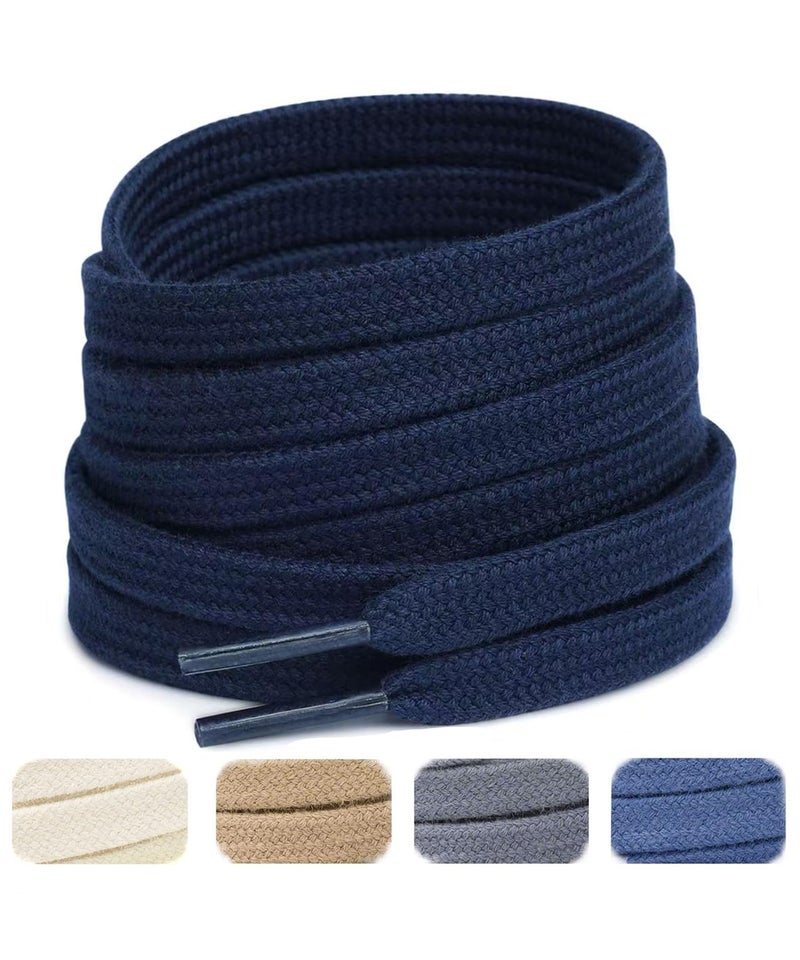 Handshop Wide Flat Athletic Shoelaces 5/16"(2 Pair) - Shoe Laces for Sneakers and Casual Shoes Replacements Navy Blue 47 inch (120cm) - Image 1