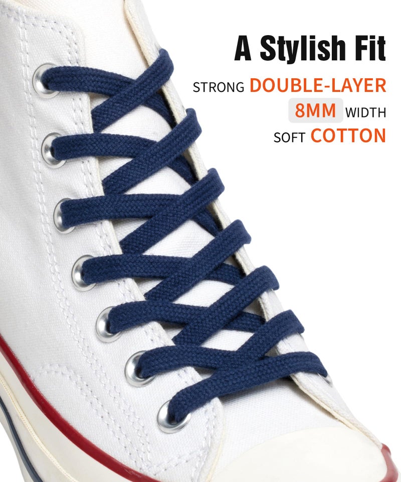 Handshop Wide Flat Athletic Shoelaces 5/16"(2 Pair) - Shoe Laces for Sneakers and Casual Shoes Replacements Navy Blue 47 inch (120cm) - Image 2