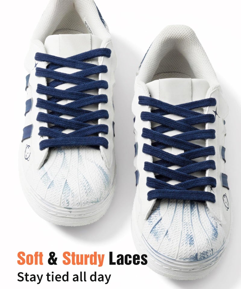 Handshop Wide Flat Athletic Shoelaces 5/16"(2 Pair) - Shoe Laces for Sneakers and Casual Shoes Replacements Navy Blue 47 inch (120cm) - Image 3