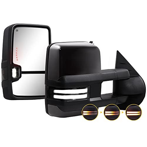 Sanooer Towing Mirrors Painted Black Switchback Dynamic Turn Light Compatible with 2007-2013 Chevy Silverado Suburban Tahoe GMC Sierra Yukon with Running Lights Power Glass Backup Lamp Heated Set - Image 1