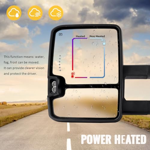 Sanooer Towing Mirrors Painted Black Switchback Dynamic Turn Light Compatible with 2007-2013 Chevy Silverado Suburban Tahoe GMC Sierra Yukon with Running Lights Power Glass Backup Lamp Heated Set - Image 5