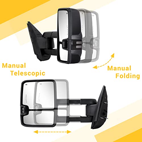 Sanooer Towing Mirrors Painted Black Switchback Dynamic Turn Light Compatible with 2007-2013 Chevy Silverado Suburban Tahoe GMC Sierra Yukon with Running Lights Power Glass Backup Lamp Heated Set - Image 4
