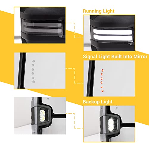 Sanooer Towing Mirrors Painted Black Switchback Dynamic Turn Light Compatible with 2007-2013 Chevy Silverado Suburban Tahoe GMC Sierra Yukon with Running Lights Power Glass Backup Lamp Heated Set - Image 3