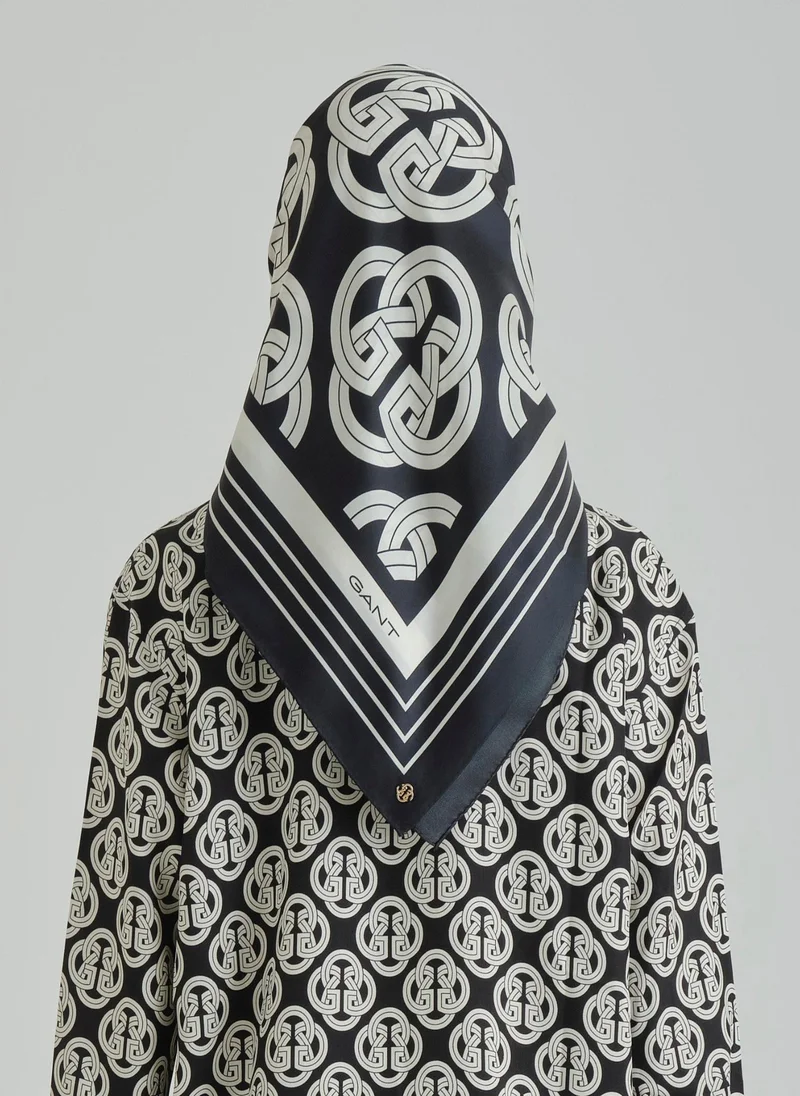 GANT Gant Ramadan Collection  Women's Black Monogram Print Silk Scarf