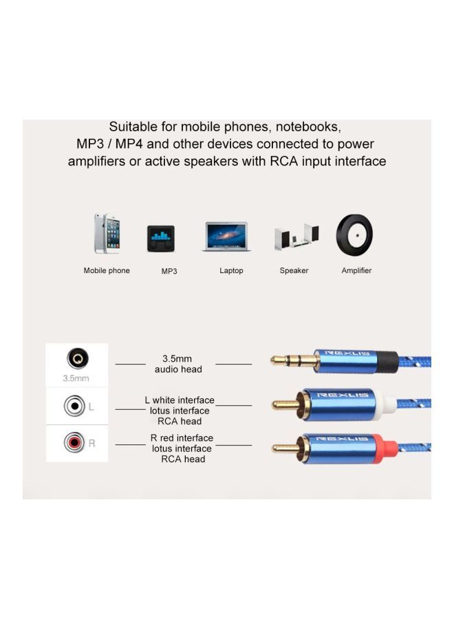 NIBEMINENT 3.5mm Male To Dual RCA Audio Cable Blue/Gold/Red  - Image 5