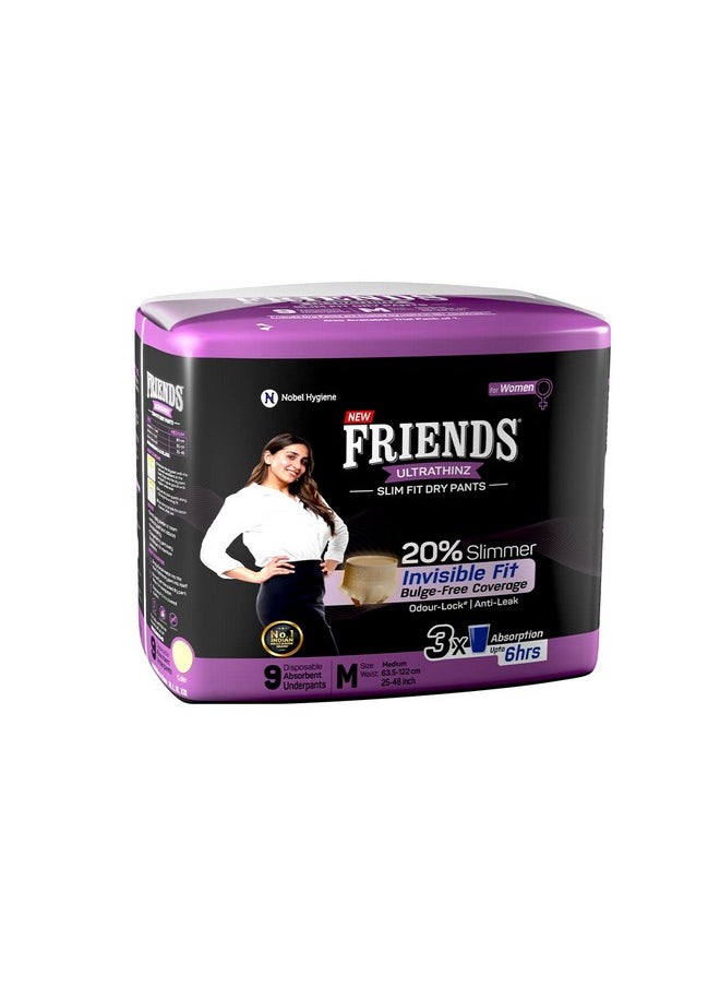 Friends UltraThins Slim Fit Adult Diapers (Dry Pants) for Women - Medium - 9 Count - with thin design, peach colour, and anti-rash - Waist Size 25-48 Inch ;6 3.5-122 cm - pzsku/Z09A25C1D92D0ED39D420Z/45/_/1737720784/5563f565-eb68-4711-a9bd-beea055b2564