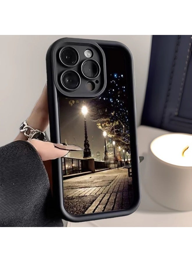 Black Sandstone iPhone 16 Pro Case – River Night View Design, Matte Texture, Shockproof, Anti-Scratch, Drop Protection, Soft TPU Back Cover - Image 2