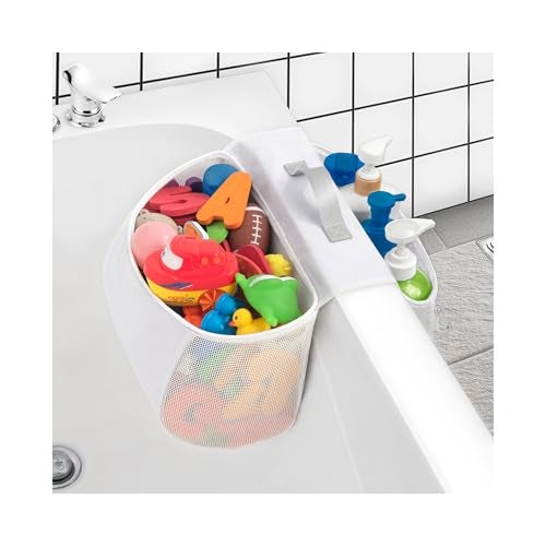 Austion Saddle shape 2 Compartments Bath Toy Organizer Easy Access for Children Wide Opening Bath Toy Holder for Drying Toys and Storage Mesh Shower Toy Holder and Bath Tub Toy Storage Organizer for Tub - Image 1