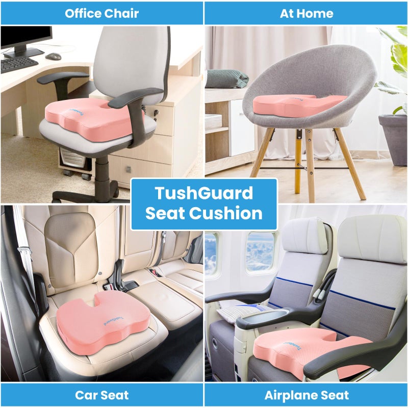TushGuard Seat Cushion for Office Chair Memory Foam Non-Slip Cushion Back, Relief Chair Pad, Butt Pillow for Office Chair, Car, Computer Desk, Pink - Image 5