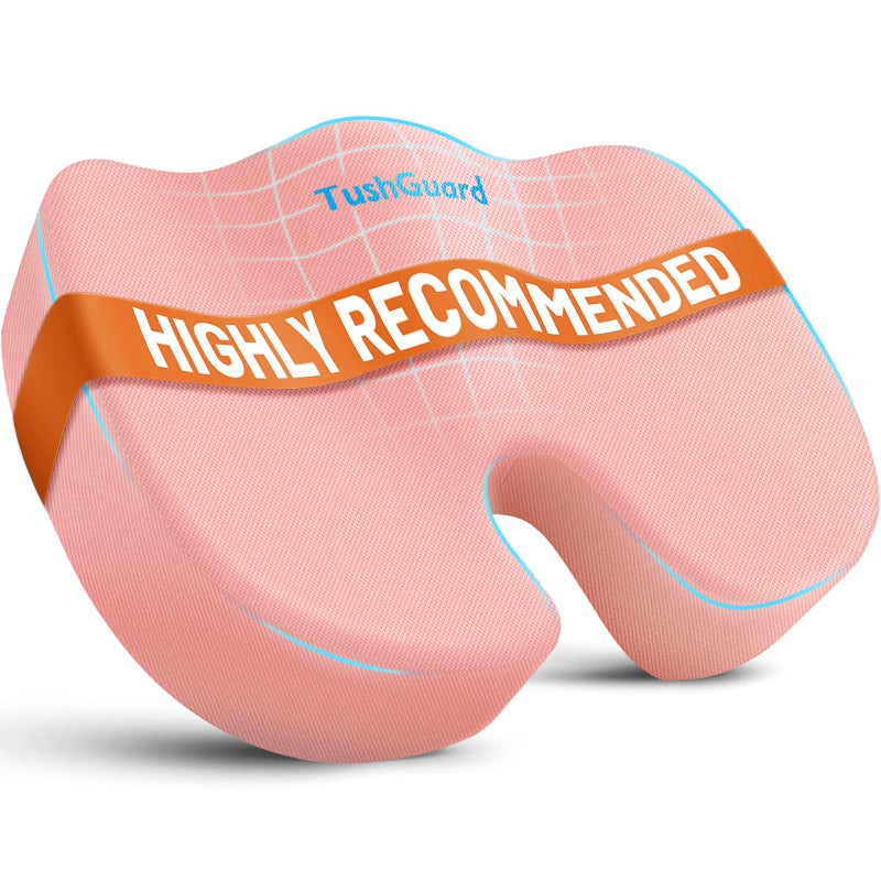 TushGuard Seat Cushion for Office Chair Memory Foam Non-Slip Cushion Back, Relief Chair Pad, Butt Pillow for Office Chair, Car, Computer Desk, Pink - Image 1