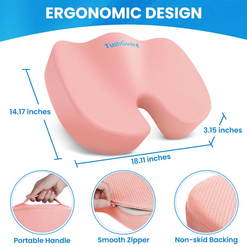 TushGuard Seat Cushion for Office Chair Memory Foam Non-Slip Cushion Back, Relief Chair Pad, Butt Pillow for Office Chair, Car, Computer Desk, Pink - Image 2