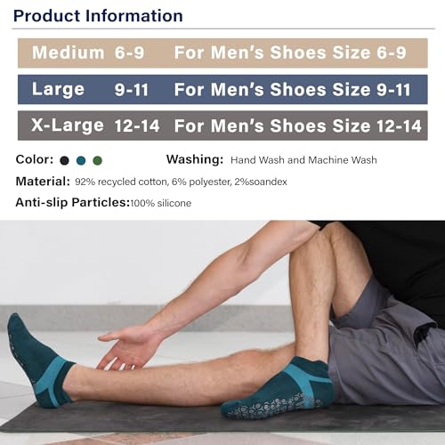 Muezna Men's Non-Slip Yoga Socks, Anti-Skid Pilates, Barre, Bikram Fitness Hospital Slipper Socks with Grips - Image 5