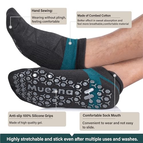 Muezna Men's Non-Slip Yoga Socks, Anti-Skid Pilates, Barre, Bikram Fitness Hospital Slipper Socks with Grips - Image 3