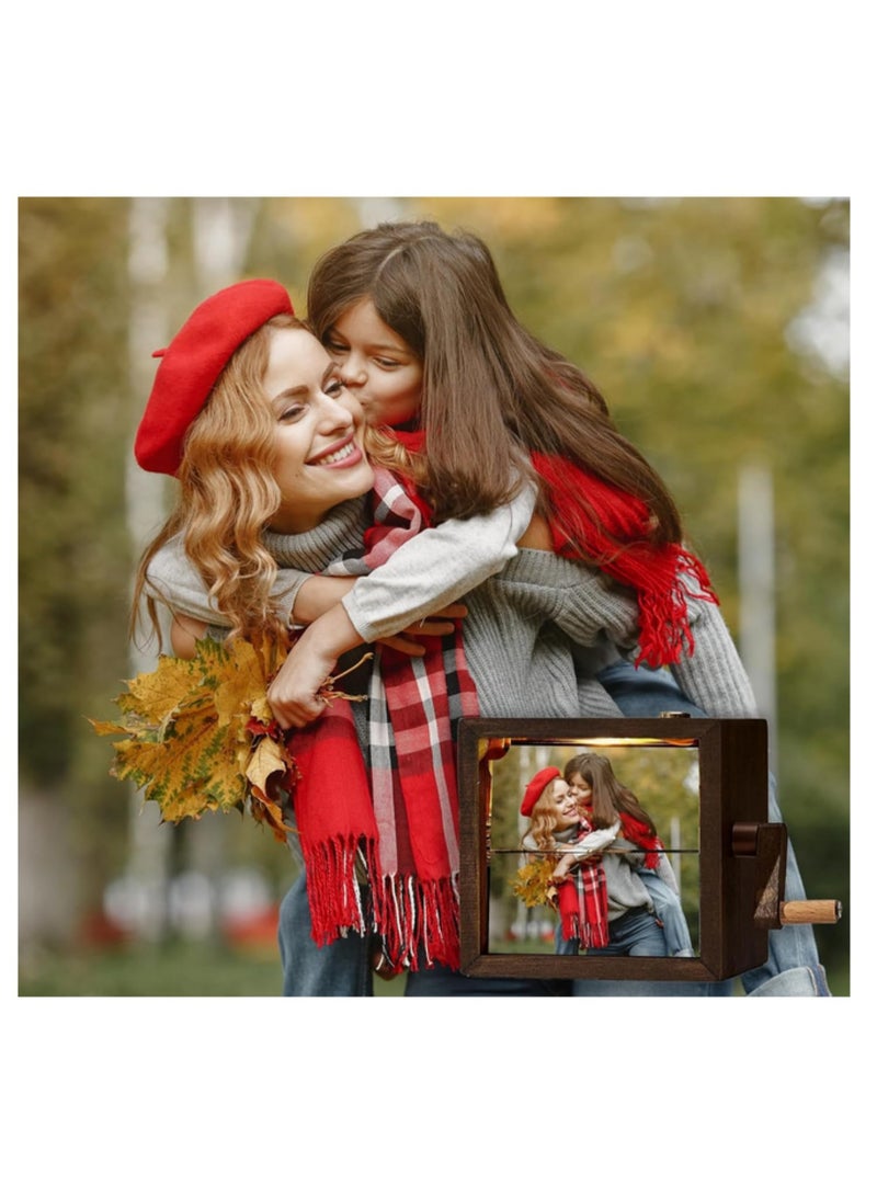 1 قطعة منفذ عرض رسوم متحركة خشبي قديم مع آلية قلب يدوية و 8 فتحات للصور، ألبوم إطاري صور إبداعي للذكريات هدايا منزلية من خشب الجوز الأسود - Image 3