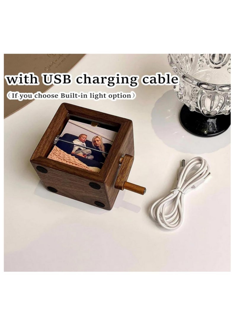 1 قطعة منفذ عرض رسوم متحركة خشبي قديم مع آلية قلب يدوية و 8 فتحات للصور، ألبوم إطاري صور إبداعي للذكريات هدايا منزلية من خشب الجوز الأسود - Image 4