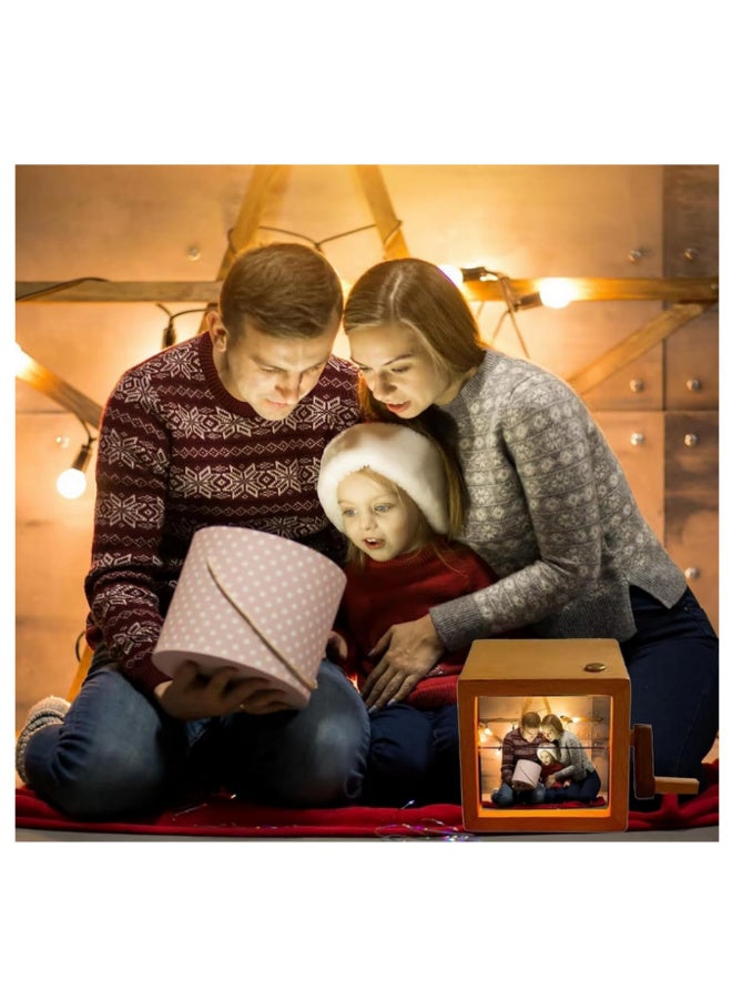 1 قطعة منفذ عرض رسوم متحركة خشبي قديم مع آلية قلب يدوية و 8 فتحات للصور، ألبوم إطاري صور إبداعي للذكريات هدايا منزلية من خشب الجوز الأسود - Image 5