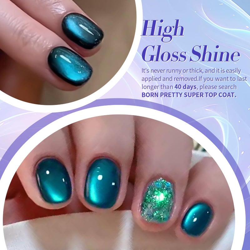 Born Pretty Cat Magnetic Eye Gel Nail Polish Glitter Auroras Magnetic Gel Polish Colorful Holographic Cat Magnetic Eye Nail Art Manicure DIY at Home 6PCS - Image 2