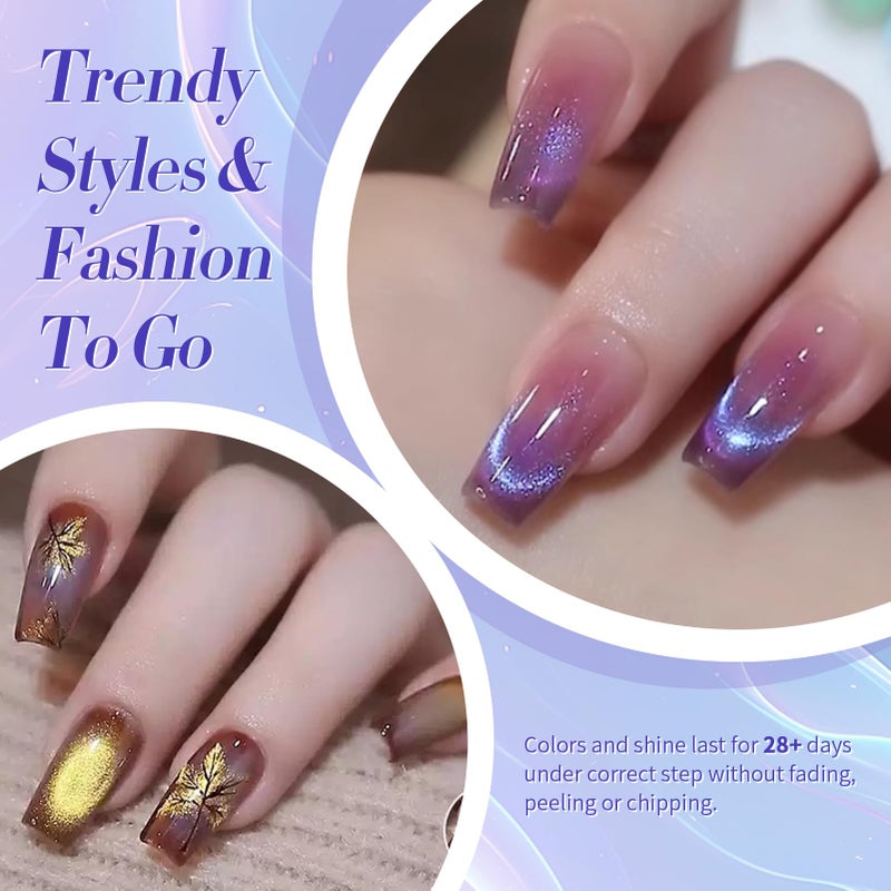 Born Pretty Cat Magnetic Eye Gel Nail Polish Glitter Auroras Magnetic Gel Polish Colorful Holographic Cat Magnetic Eye Nail Art Manicure DIY at Home 6PCS - Image 3