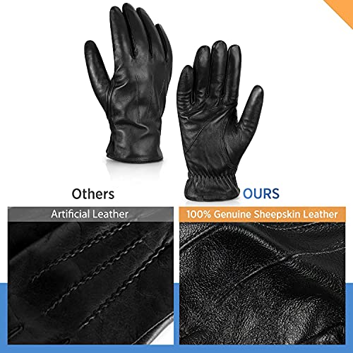 Alepo Genuine Sheepskin Leather Gloves For Men, Winter Warm Touchscreen Texting Cashmere Lined Driving Motorcycle Gloves (Black-L) - Image 3