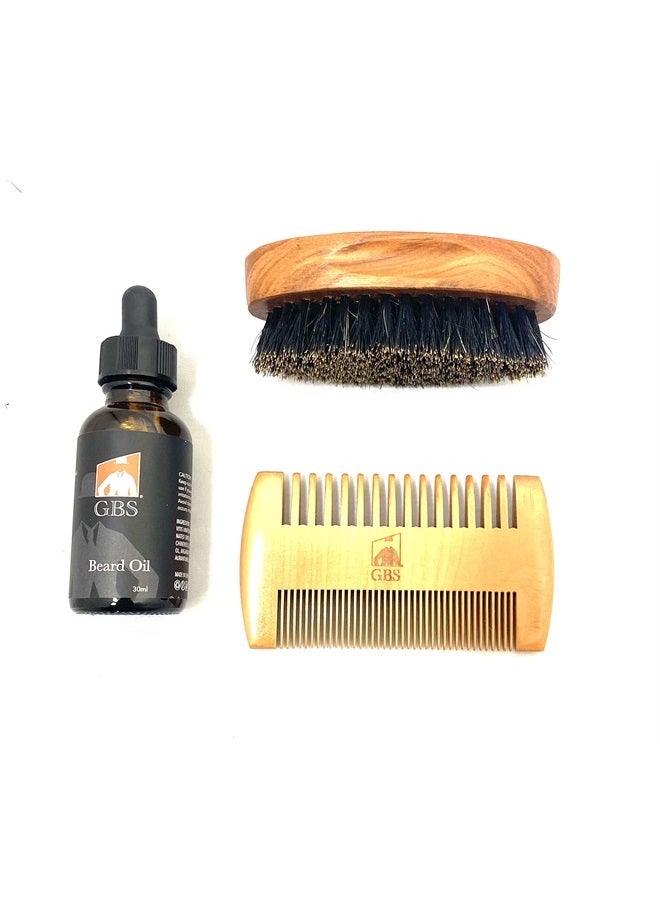 G.B.S Men's Grooming Beard Care Kit - Wooden Beard and Hair Comb, Boar Beard Brush and 1fl oz Beard Oil Combo - Image 2