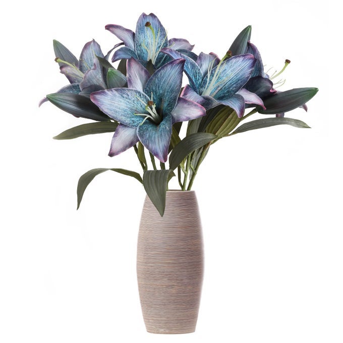 BLUE ARTIFICIAL LILY FLOWERS 5PCS VINTAGE LILY SILK FLOWERS FOR HOME DECOR INDOOR FAUX BLUE FLOWERS FAKE LILY FAKE FLOWERS FLORAL ARRANGEMENT WEDDING PARTY DECOR HOME DECOR BLUE