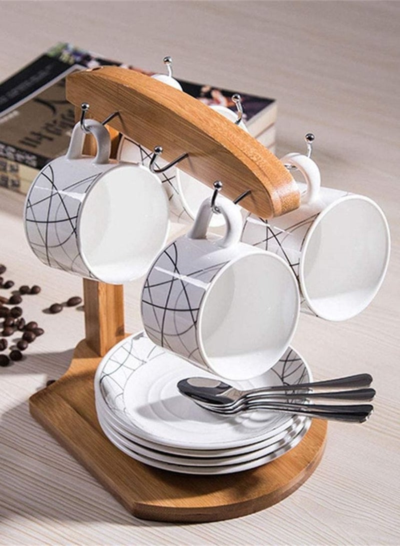 Bamboo Coffee Cup Rack Home Storage Tea Mug and Saucer Display Organizer for Mugs, Cups, More Holds 6 Mugs  - Image 3