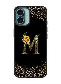 For iPhone 16 Plus Case [Compatible with MagSafe] Slim Magnetic cover Phone Case iPhone 16 Plus -Custom Floral Monogram - M ( Black )