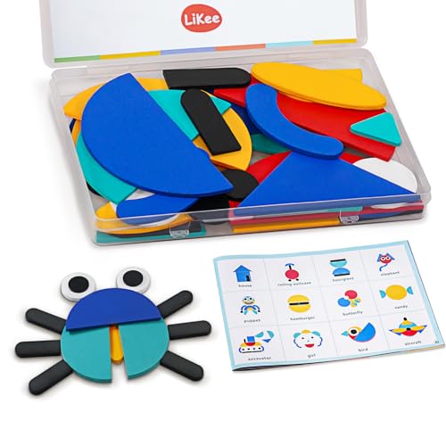 LiKee Open Ended Wooden Shape Puzzles with 36 Blocks and 60 Pattern Shapes for Toddlers 3 Years Old Montessori Toys Preschool Education Activity for Kids 48 Yrs - Image 1
