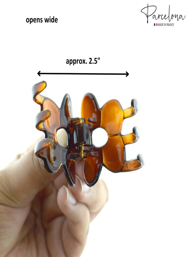 Parcelona French Belle Fleur Small 1 1/2" Celluloid No Slip Grip Covered Spring Jaw Hair Claw Durable Styling Hair Accessories Women Strong Hold Girls Hair Claw Clips, Made in France (Tortoise Shell Brown) - Image 4