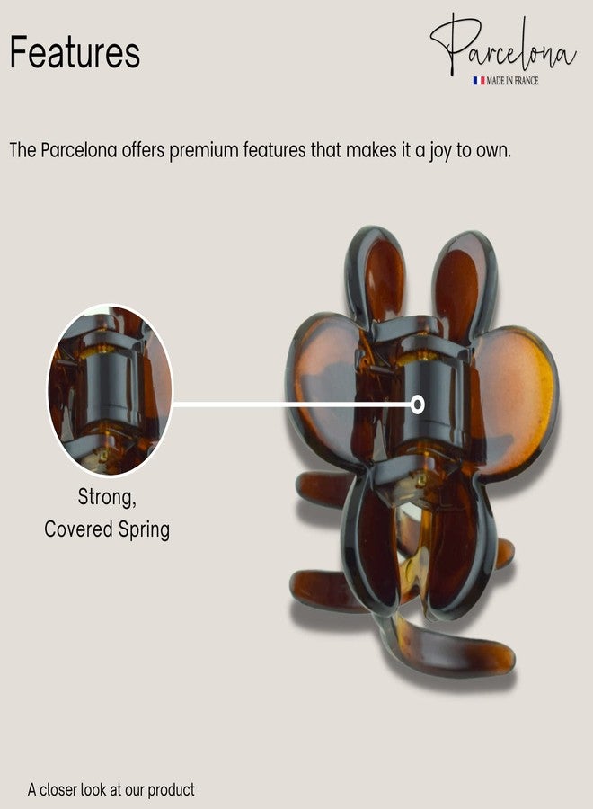 Parcelona French Belle Fleur Small 1 1/2" Celluloid No Slip Grip Covered Spring Jaw Hair Claw Durable Styling Hair Accessories Women Strong Hold Girls Hair Claw Clips, Made in France (Tortoise Shell Brown) - Image 3