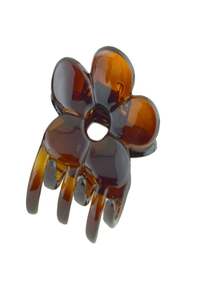 Parcelona French Belle Fleur Small 1 1/2" Celluloid No Slip Grip Covered Spring Jaw Hair Claw Durable Styling Hair Accessories Women Strong Hold Girls Hair Claw Clips, Made in France (Tortoise Shell Brown) - Image 1