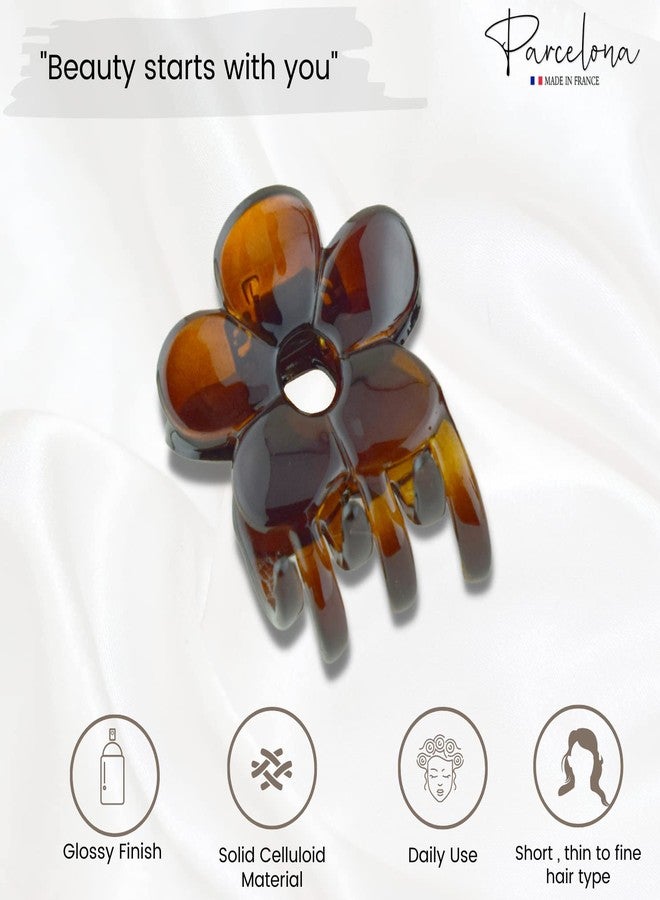 Parcelona French Belle Fleur Small 1 1/2" Celluloid No Slip Grip Covered Spring Jaw Hair Claw Durable Styling Hair Accessories Women Strong Hold Girls Hair Claw Clips, Made in France (Tortoise Shell Brown) - Image 2