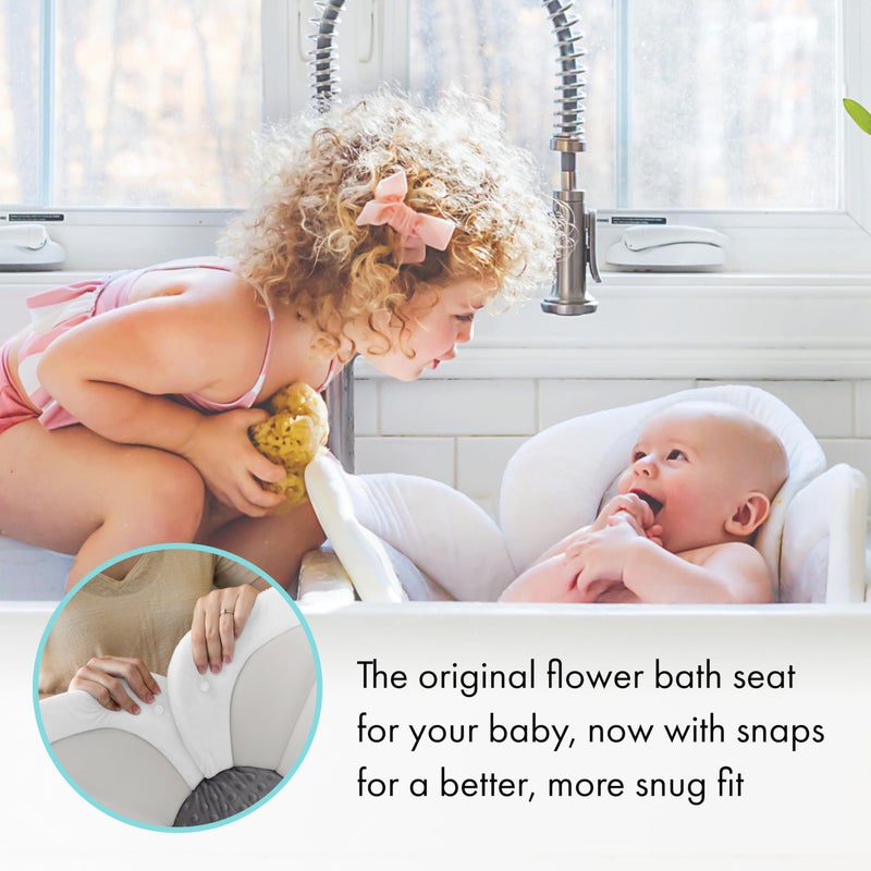 Blooming Bath مقعد استحمام الأطفال بلومينغ - أحواض استحمام للأطفال حديثي الولادة حتى عمر 6 أشهر وما فوق - أساسيات الأطفال الضرورية - المقعد الأصلي القابل للغسل (لوتس، رمادي/رمادي داكن) - Image 2