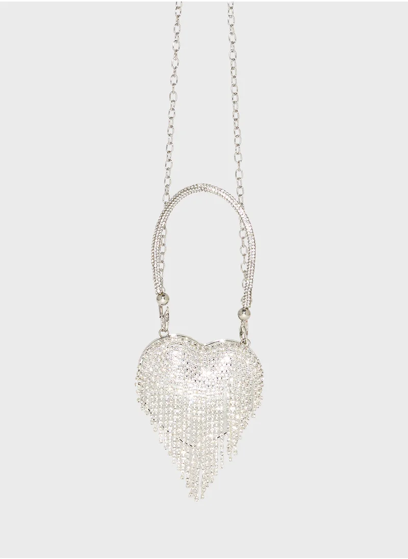 Ginger Boutique Heart Diamante Clutch Bag