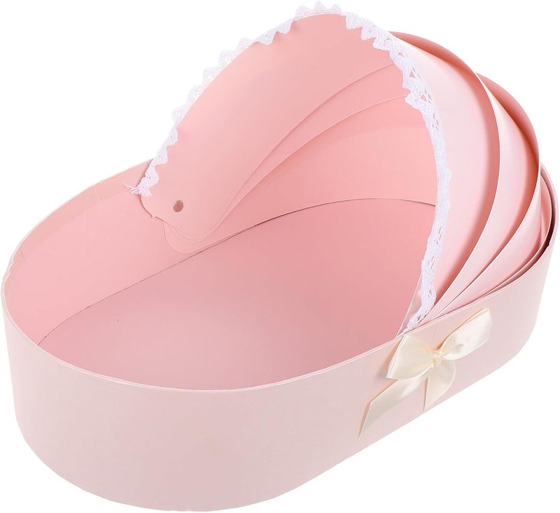 WATIIFUFU Shower Flower Wrapping Box Pink Cradle Bouquet Packaging Box with Lid for Newborn Gift for Shower and First Birthday - Image 1