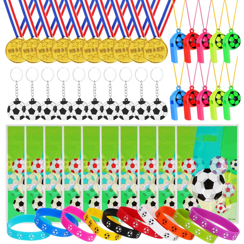 1 Set Soccer Party Favors Soccer Keychain Wristbands Stickers Sports Winner Medal Soccer Party Supplies - Image 1